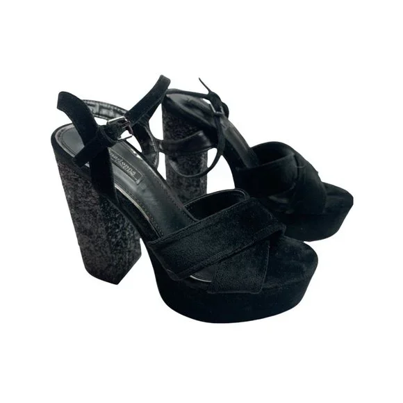 Prima Donna velvet black sandals glitter heels size 37 (7) - Picture 2 of 7